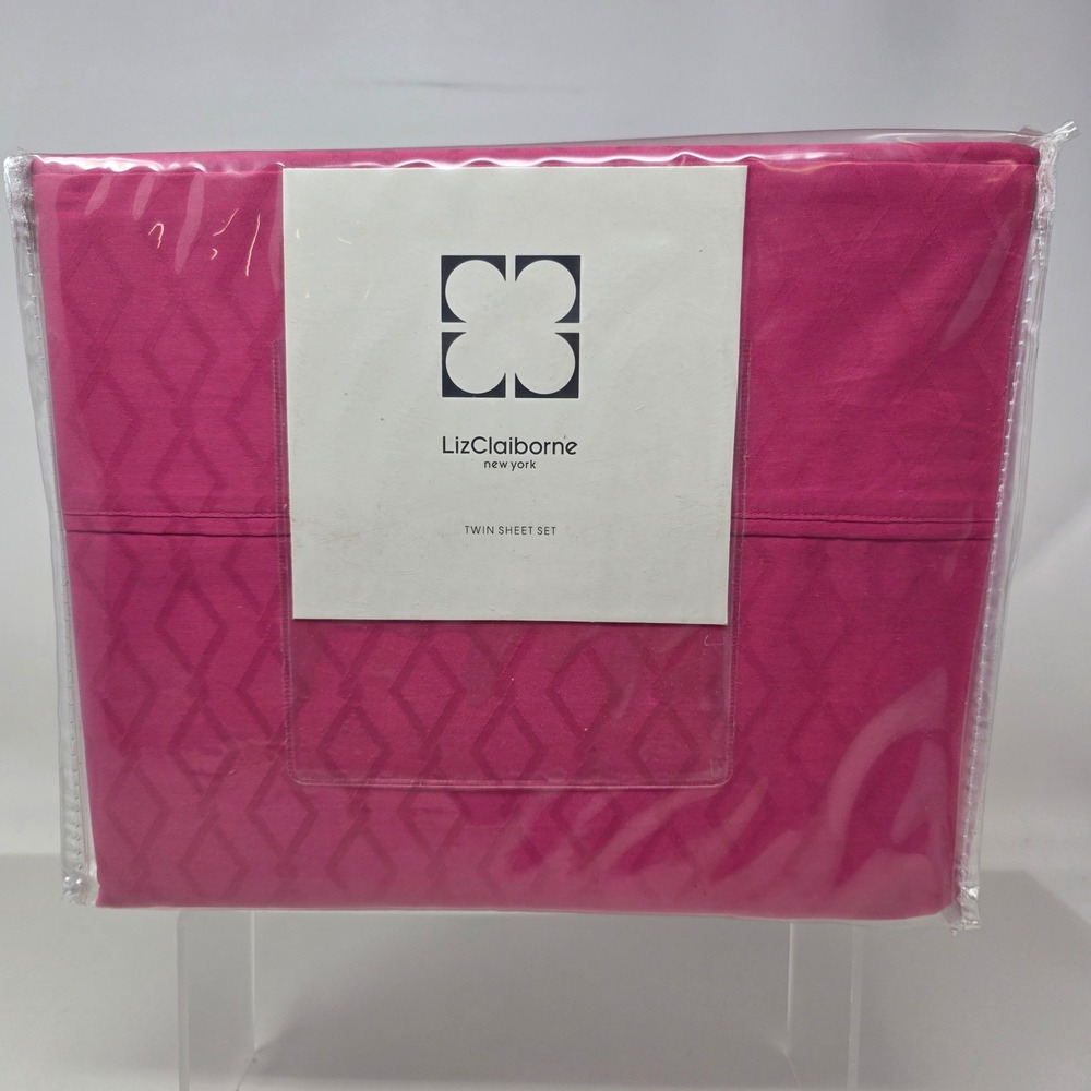 Liz Claiborne Twin Sheet Set Pink Candy 100% Cotton Diamond Pattern New
